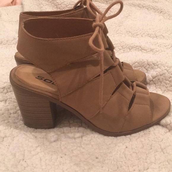 Soda Lace Up Cutout Bootie Peep Toe Heels - Picture 2 of 11